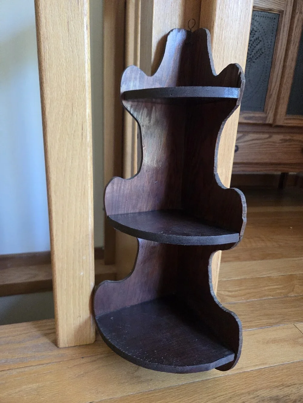 Vintage Dark Brown Wood Corner Wall Shelf